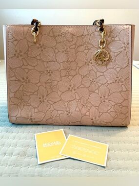 Michael Kors Sofia Floral Embroidered Ballet Pink Saffiano Leather Purse